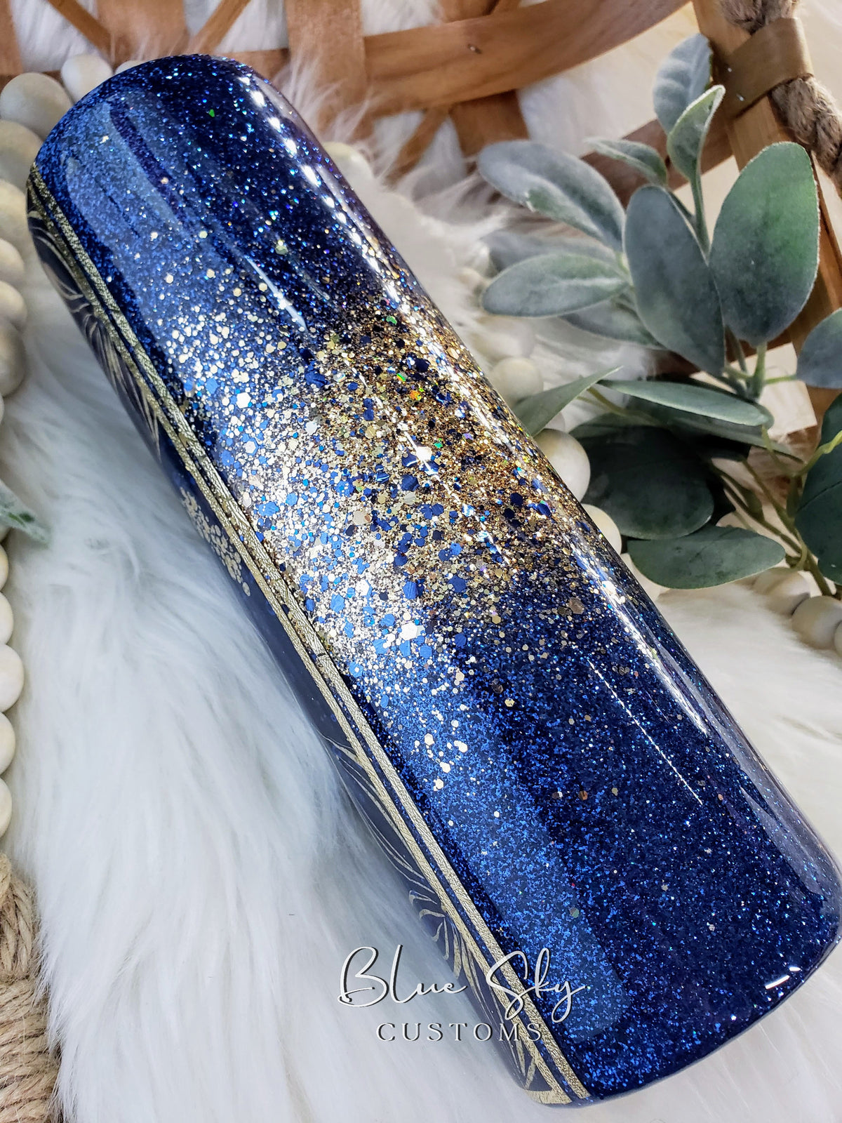 Navy & Gold Burst Split Glitter Tumbler