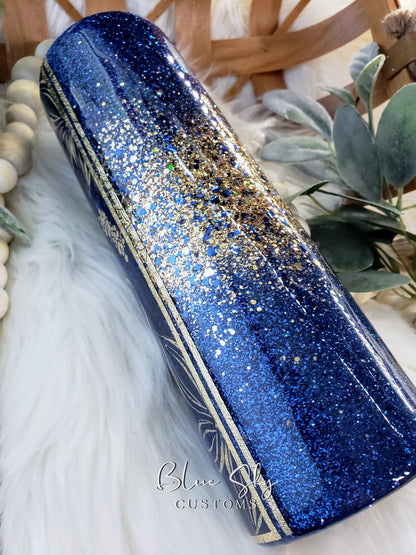 Navy & Gold Burst Split Glitter Tumbler