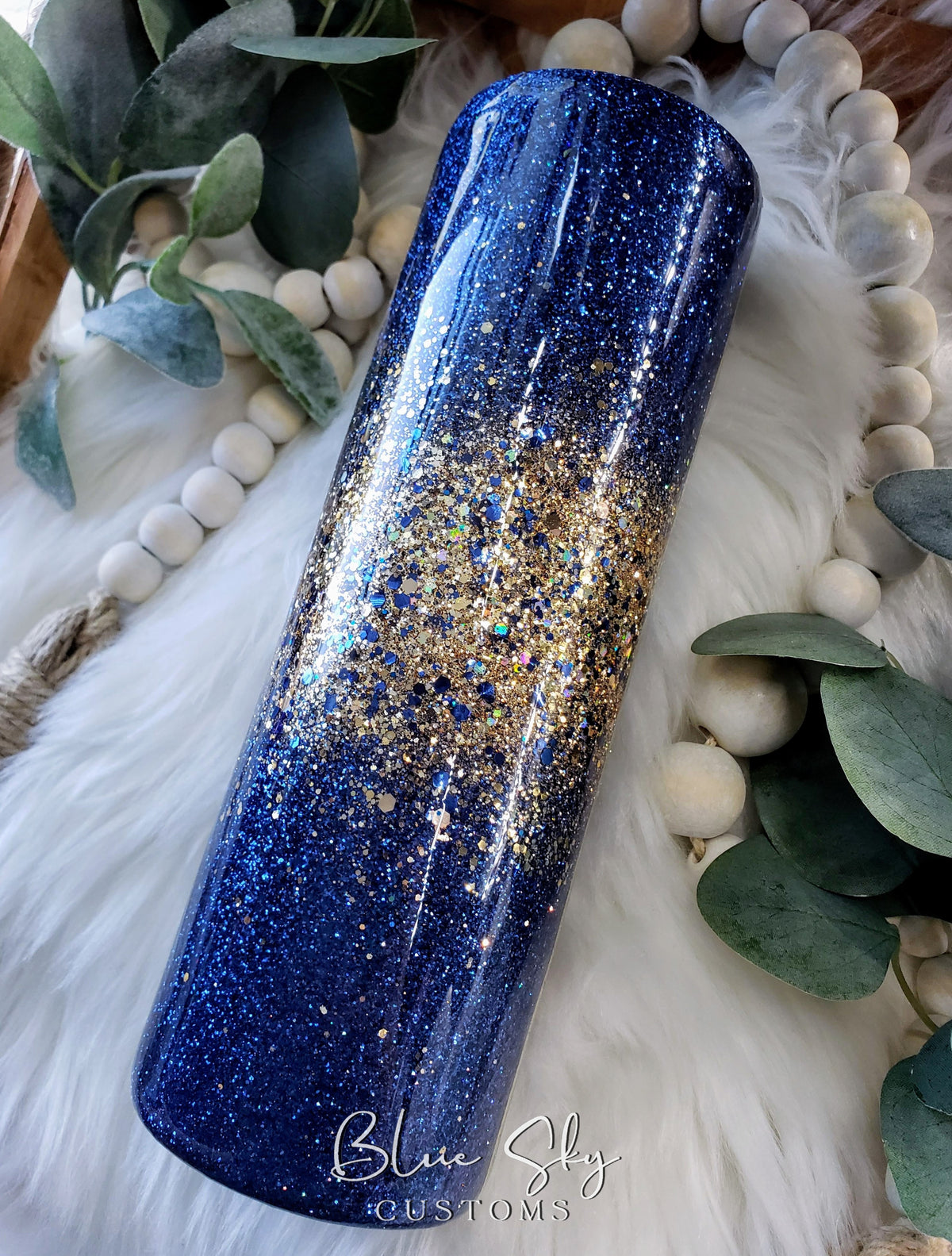 Navy & Gold Burst Split Glitter Tumbler