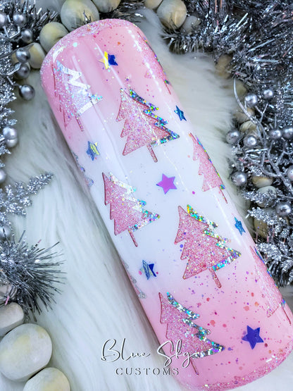 Pink Christmas Tree Peekaboo Glitter Tumbler