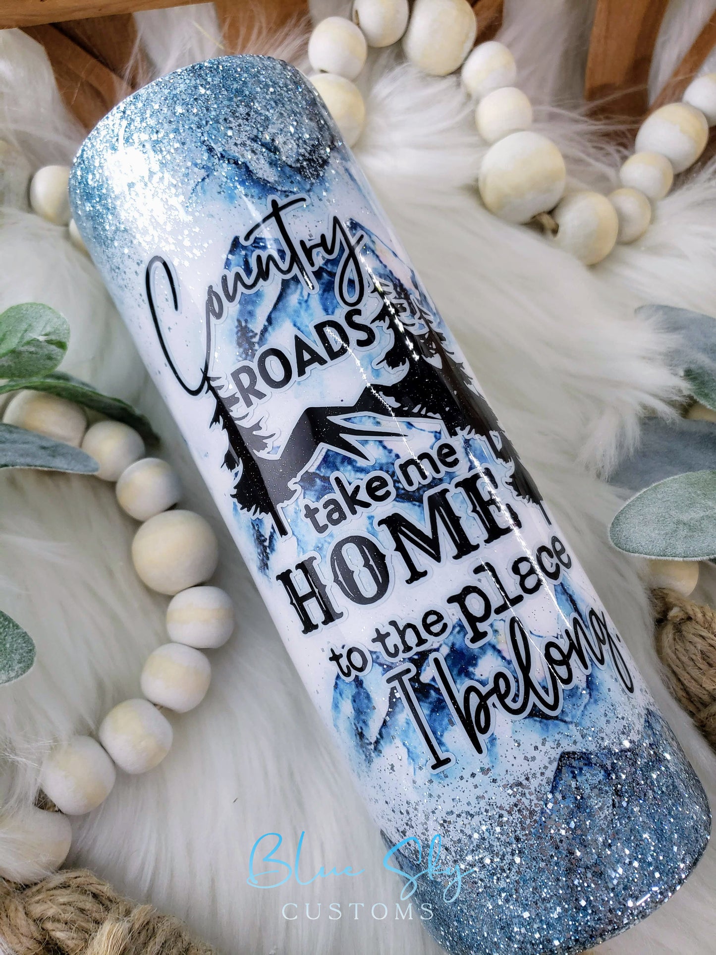 Country Roads Glitter Tumbler
