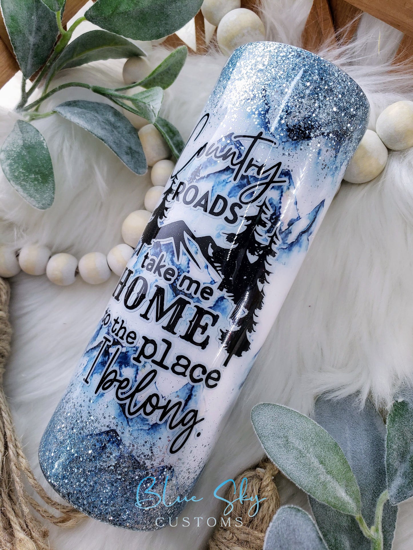 Country Roads Glitter Tumbler