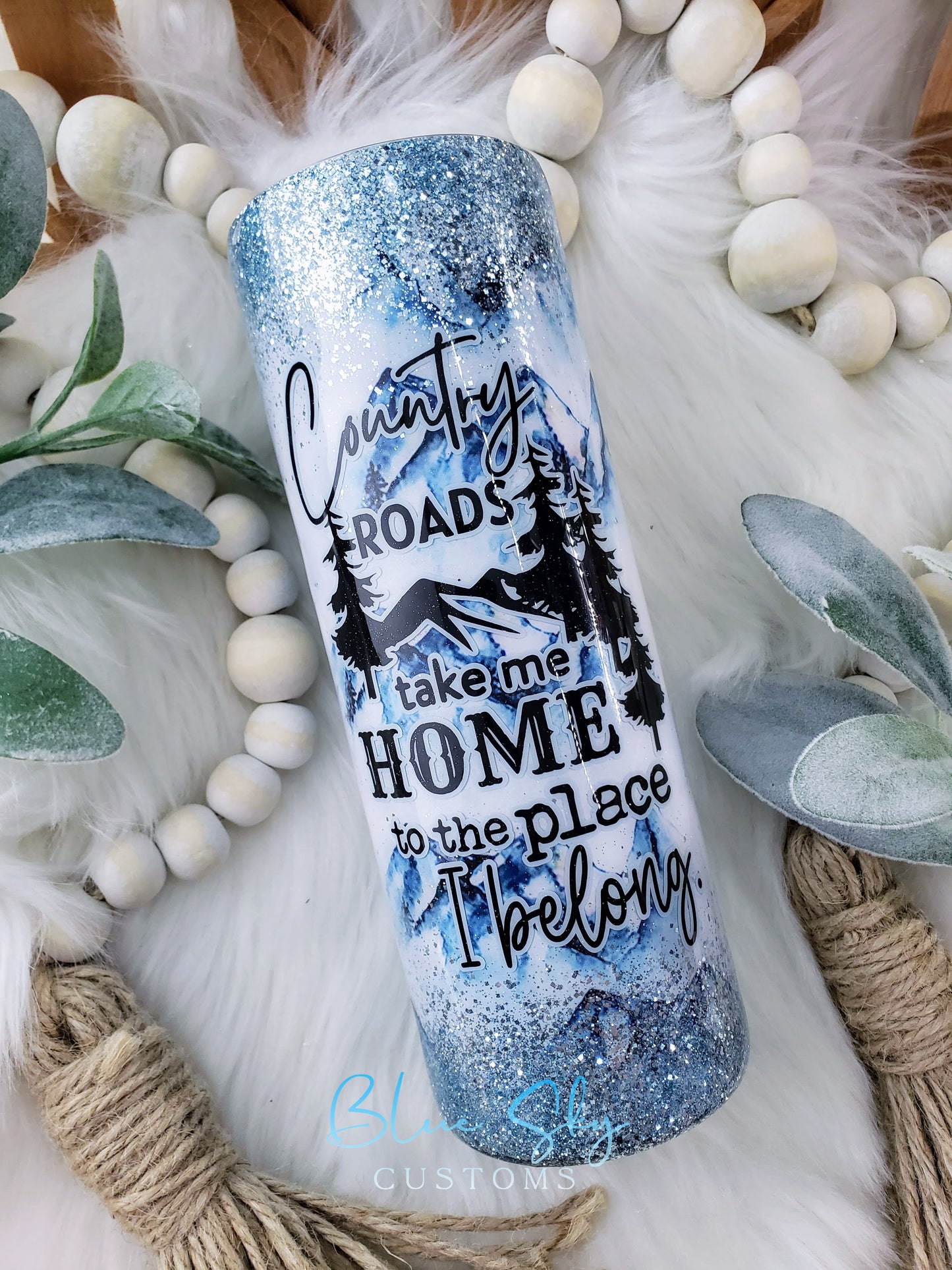 Country Roads Glitter Tumbler