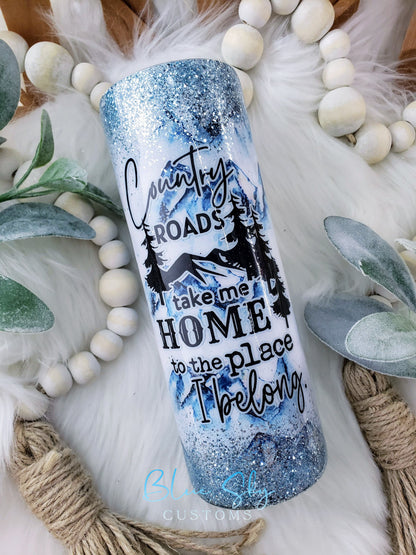 Country Roads Glitter Tumbler